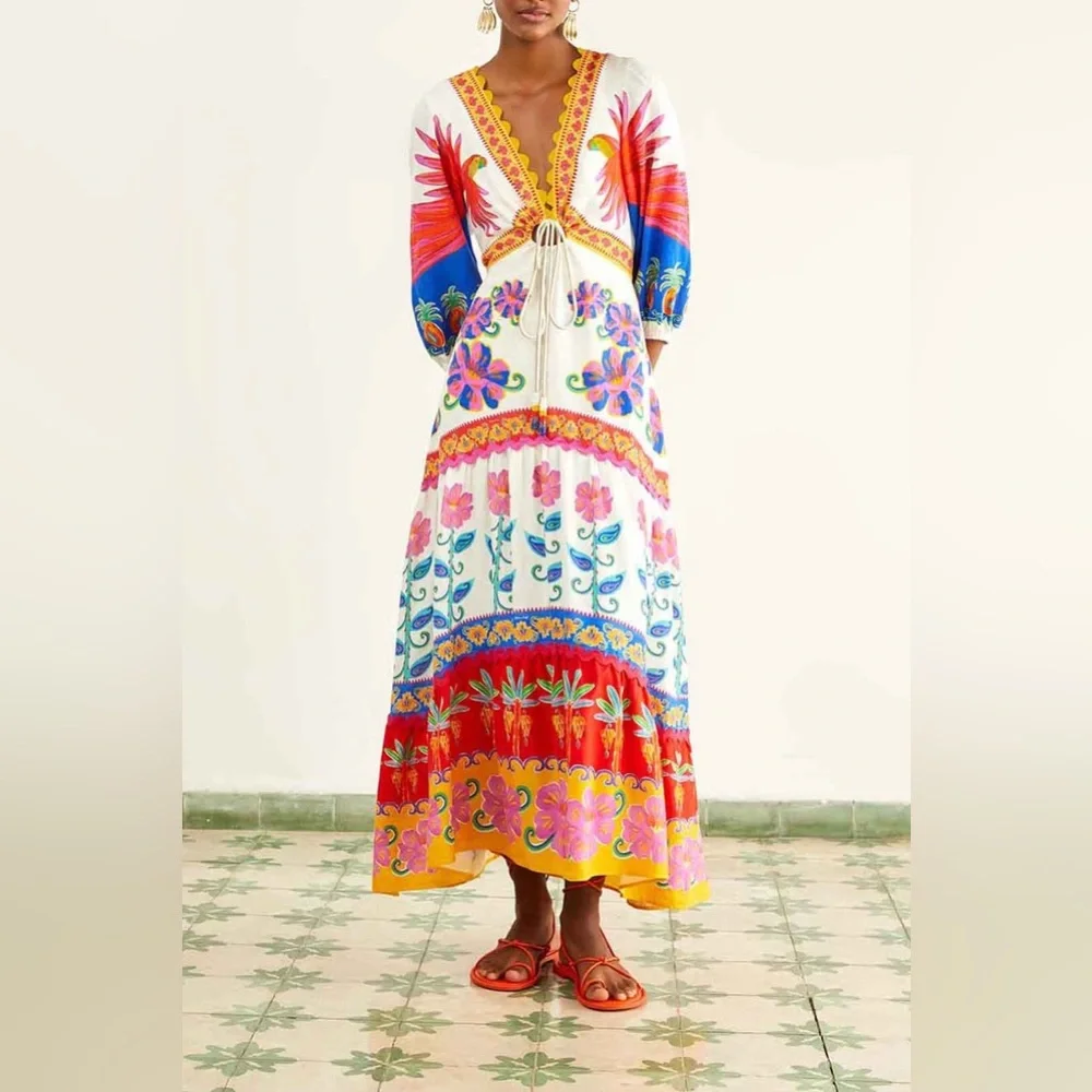 FARM Rio Off-White Vivid Garden Maxi Dress NWT - Picture 3 of 10